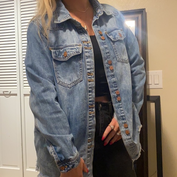 COPY - KanCan long distressed jean jacket - Picture 1 of 4